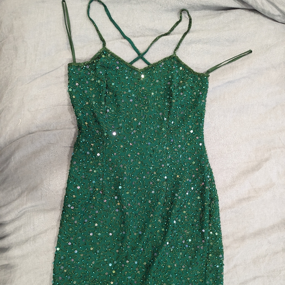 SOLD! Green silk vintage flapper style dress